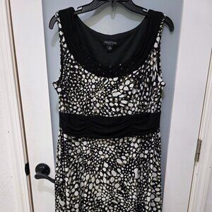 Perceptions 16P Black White Spotted Sleeveless Knee Length Dress